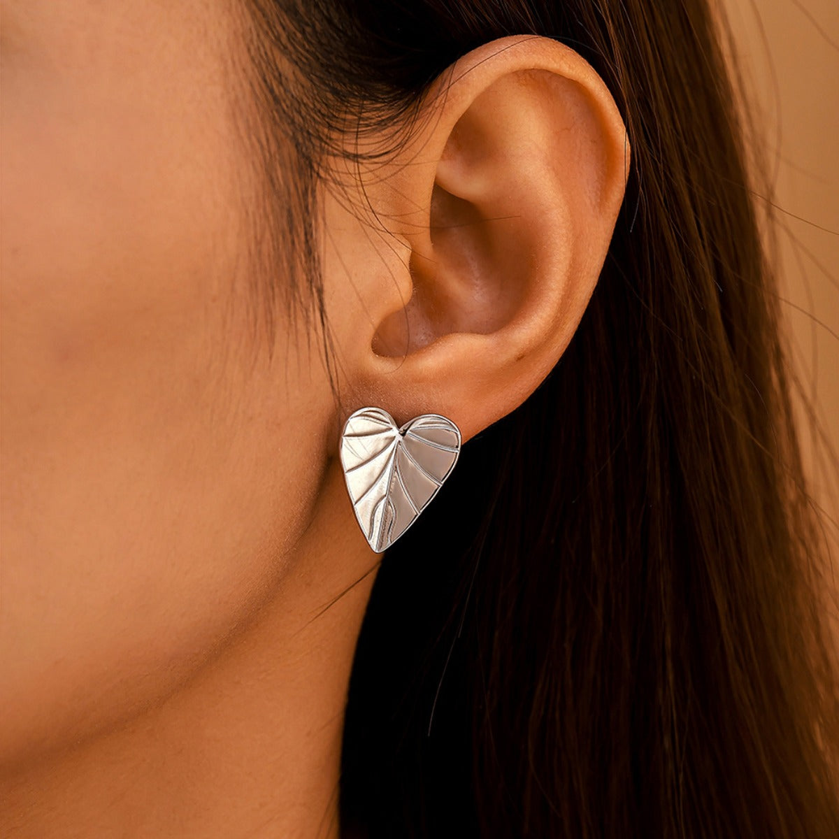 Stainless Steel Heart Leaf Stud Earring