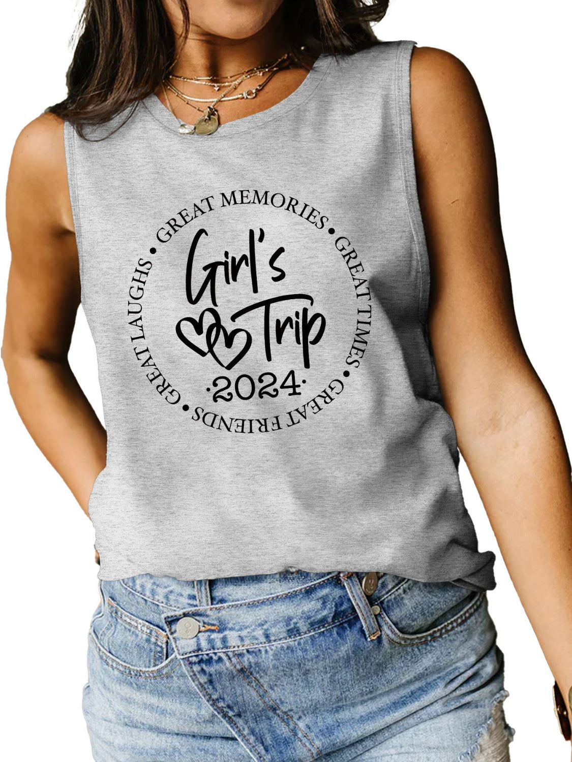 Letter Graphic Round Neck Tank