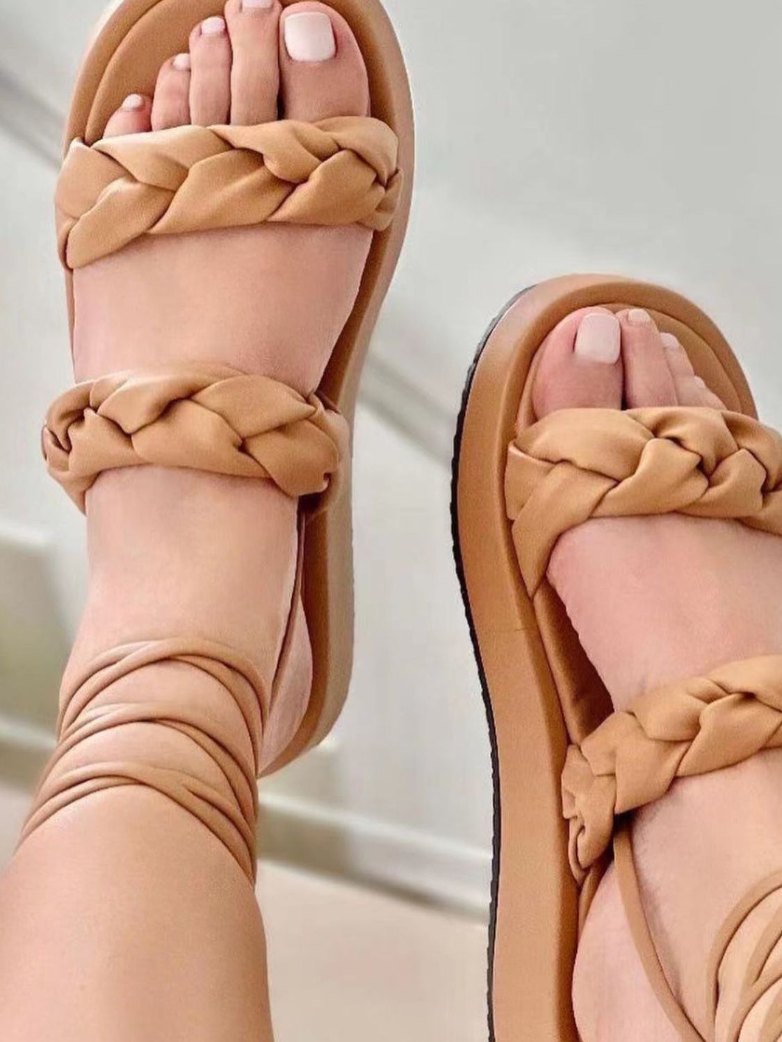 PU Leather Braided Platform Sandals