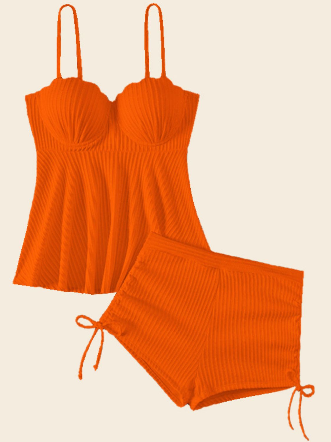 Textured Drawstring Spaghetti Strap Two-Piece Swim Set