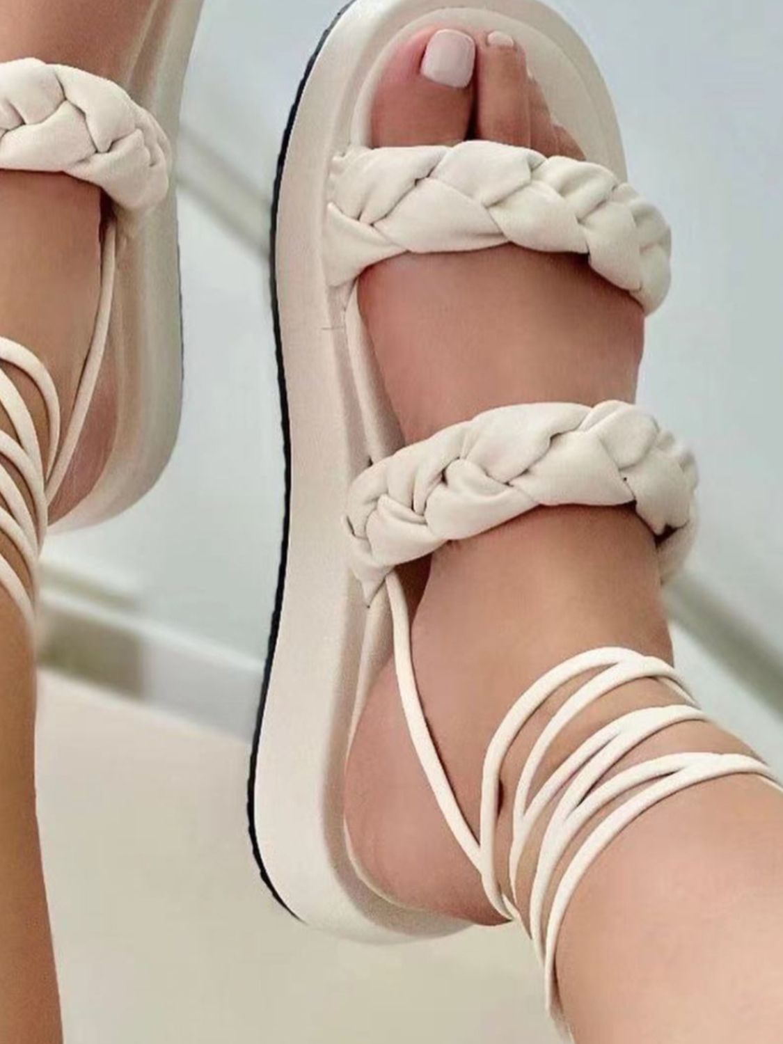 PU Leather Braided Platform Sandals