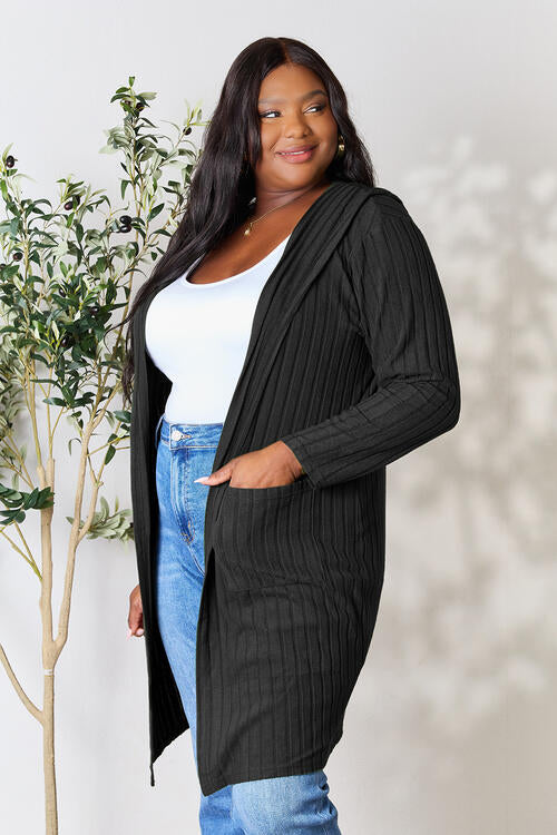 Basic Bae Full Size Ribbed Open Front Long Sleeve Cardigan