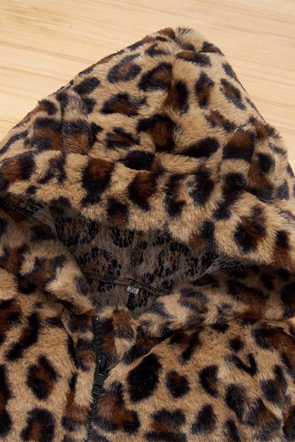 Girls Leopard Zipper Front Hooded Coat