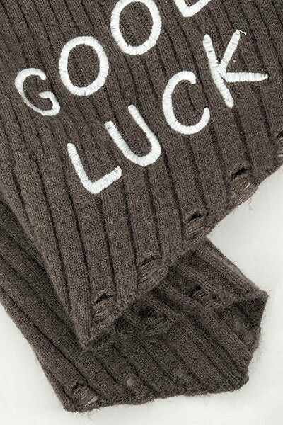 GOOD LUCK Distressed Off-Shoulder Sweater