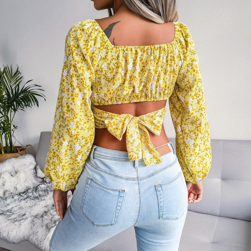 Ditsy Floral Crisscross Cropped Top