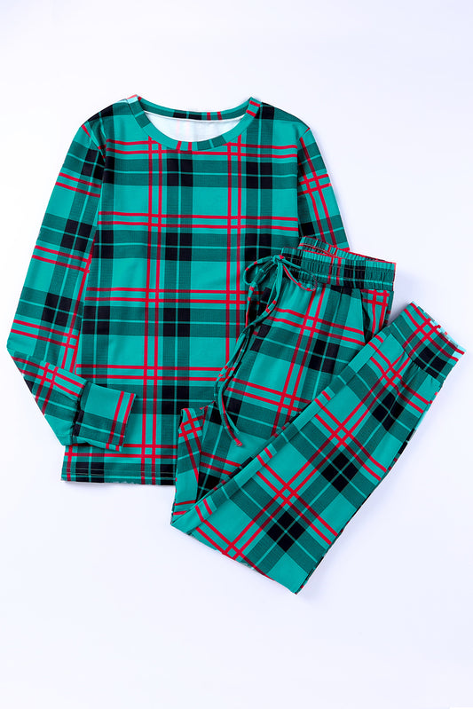 Plaid Long Sleeve Top and Pants Lounge Set