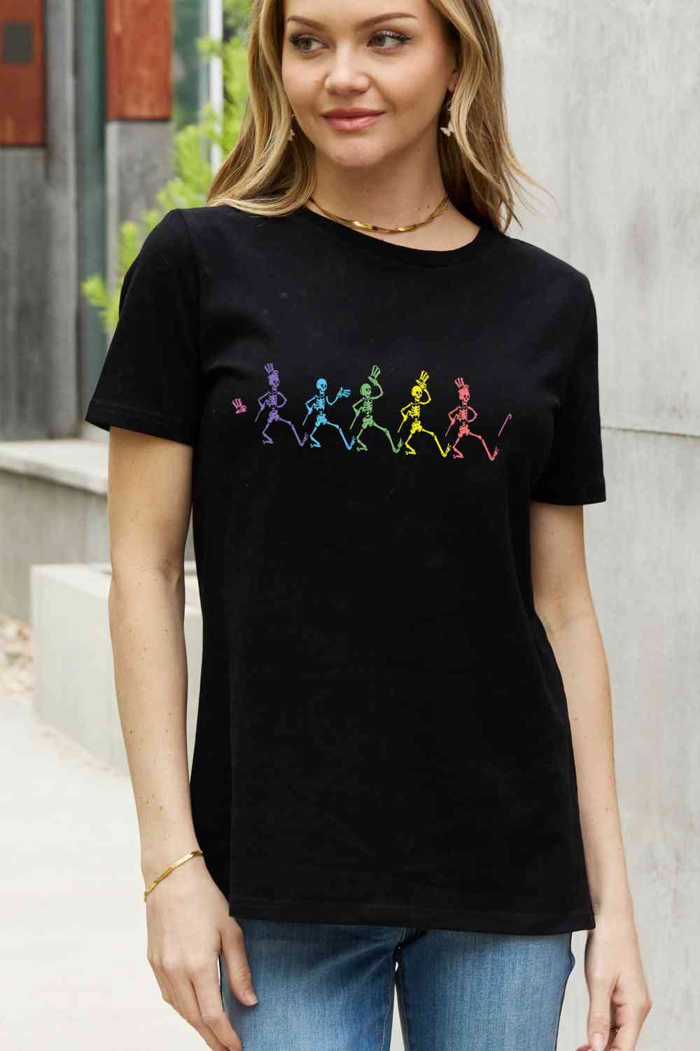 Simply Love Full Size Dancing Skeleton Graphic Cotton Tee