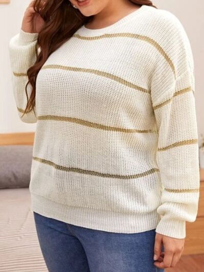 Plus Size Striped Dropped Shoulder Sweater