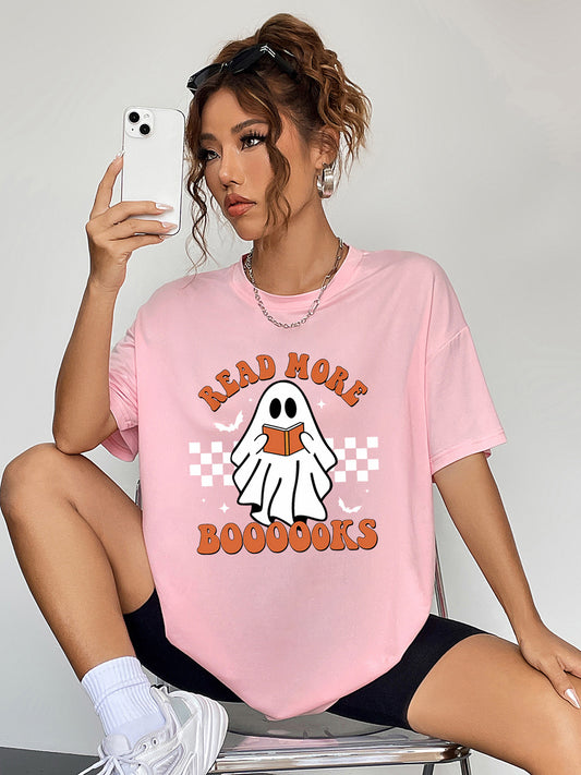 Round Neck Short Sleeve Ghost Graphic T-Shirt