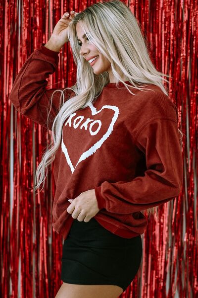 Heart Letter Graphic Round Neck Sweatshirt