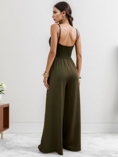 Scoop Neck Spaghetti Strap Wide Leg Jumpsuit