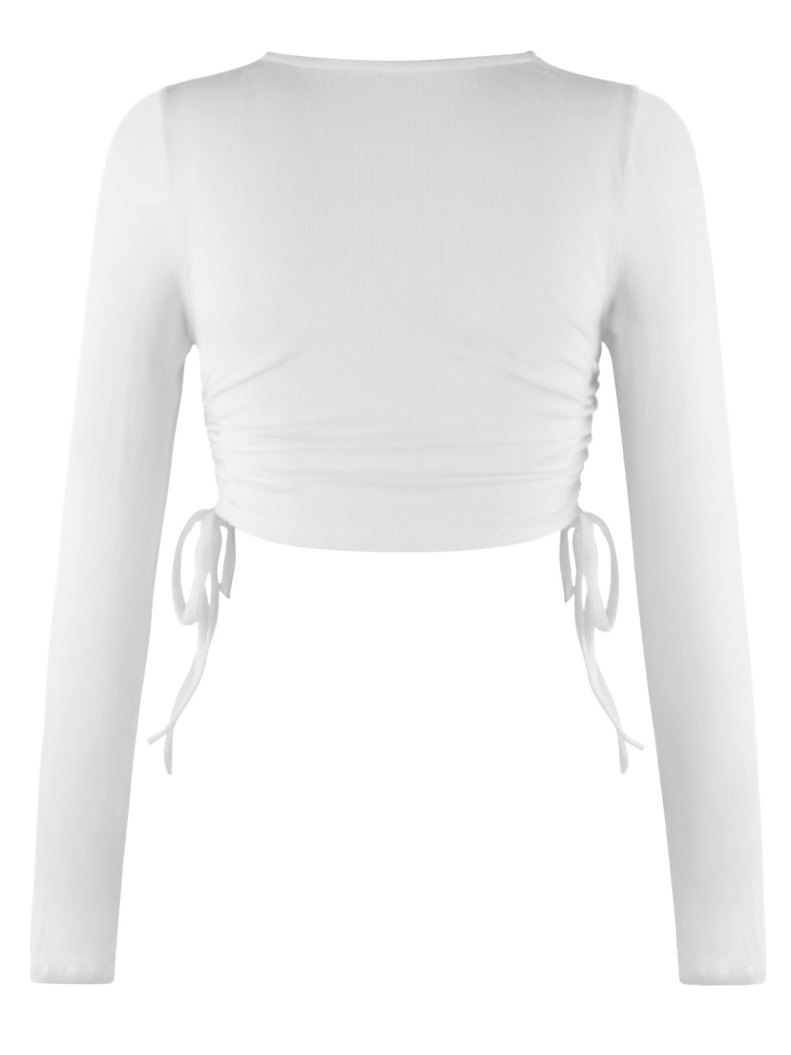 Drawstring Round Neck Long Sleeve Top