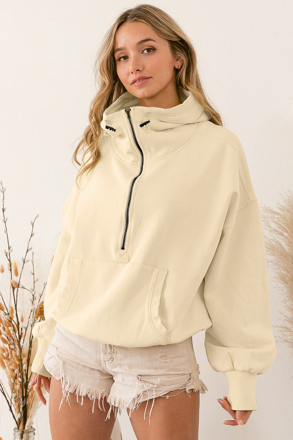 Half-Zip Drop Shoulder Hoodie