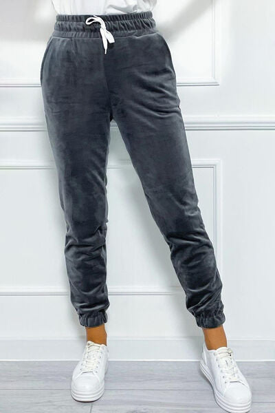 Wide Waistband Drawstring Cropped Joggers