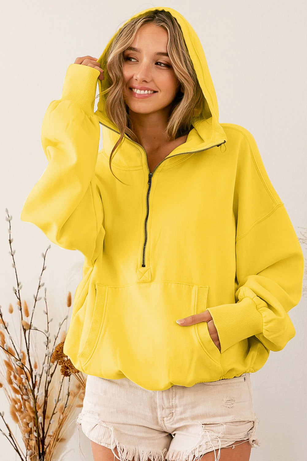 Half-Zip Drop Shoulder Hoodie