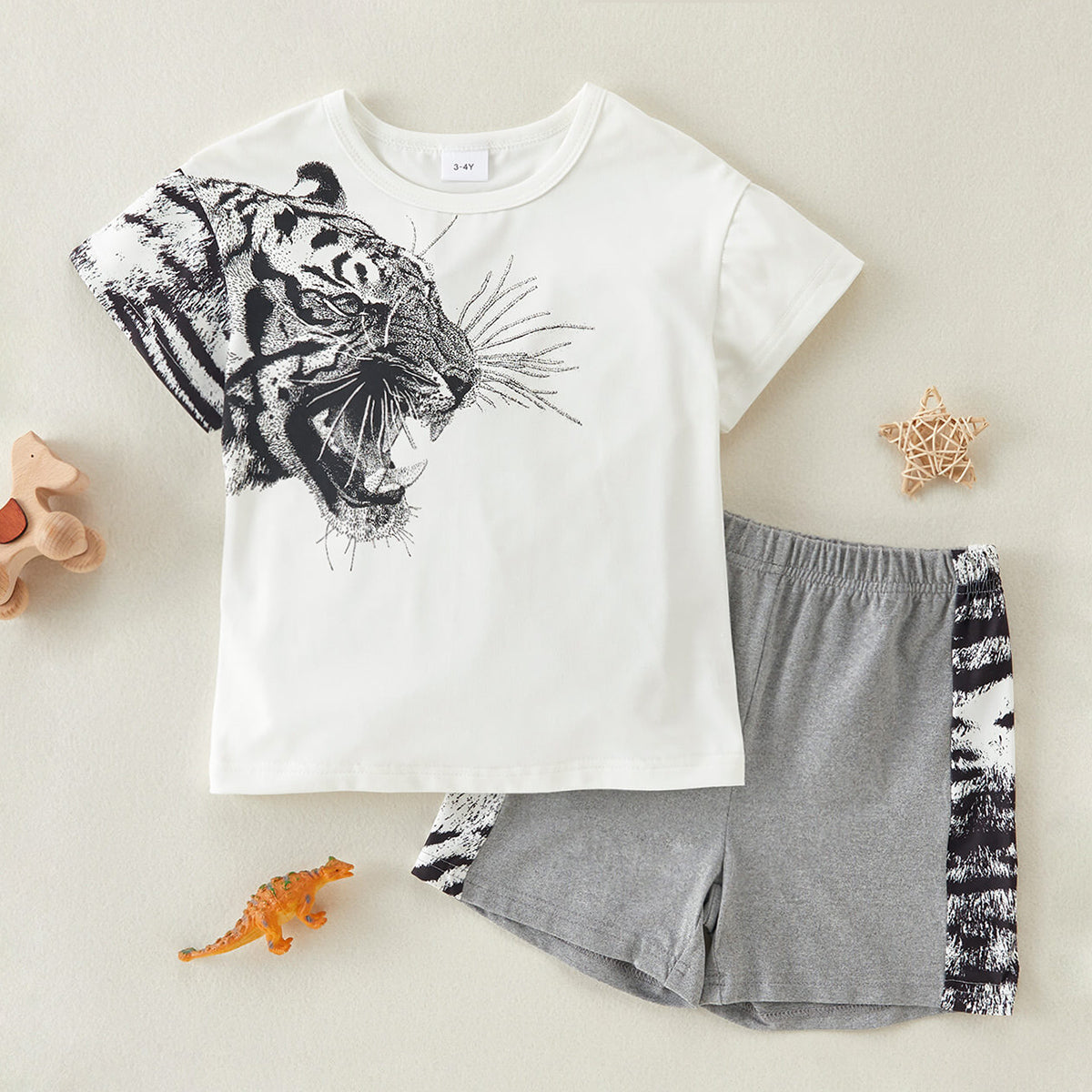 Tiger Graphic Tee and Shorts Set